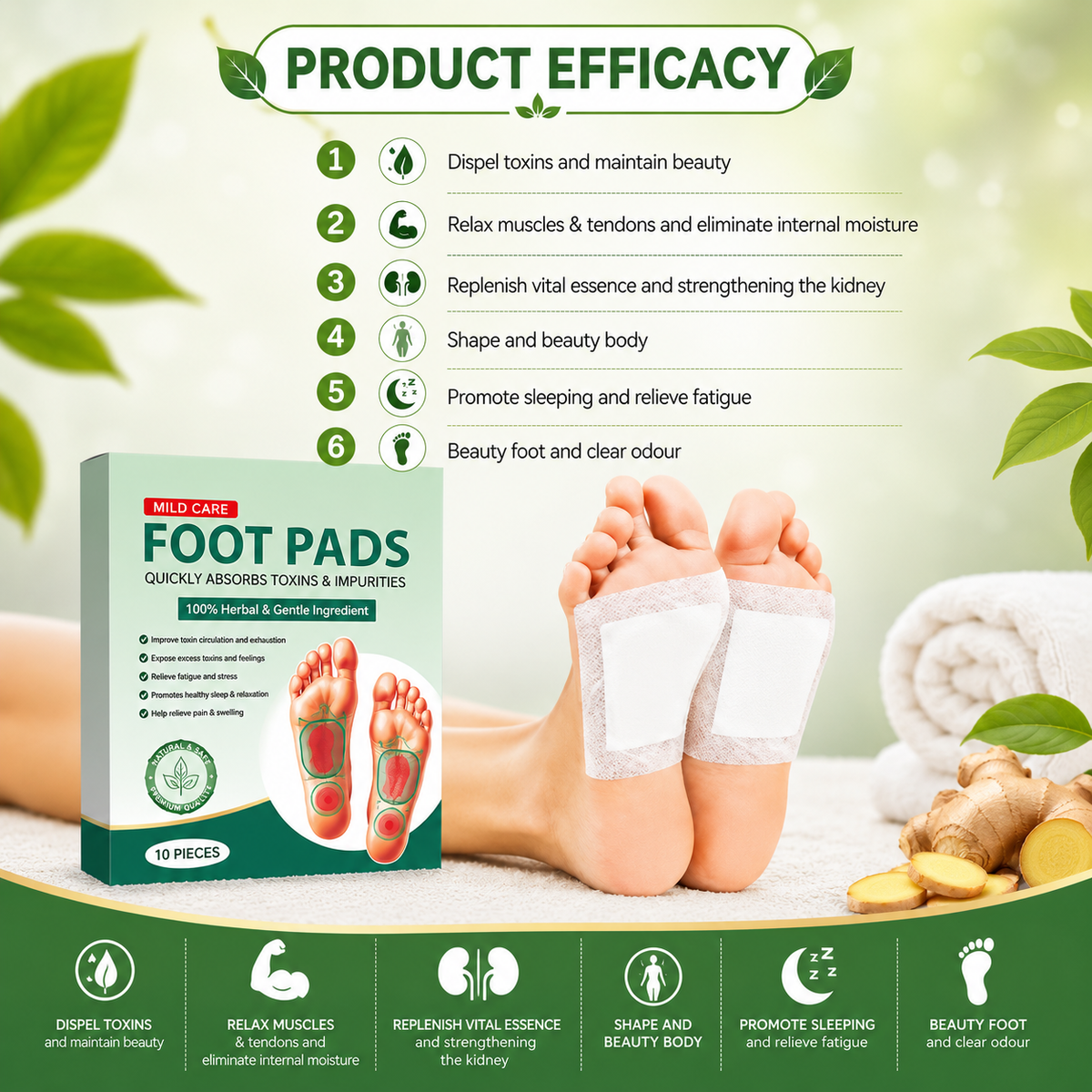 100% 🌿 Pure Sole Herbal & Gentle Ingredient Detox Foot Pads 🦶 BUY 10 GET 20 FREE (Pack of 30)