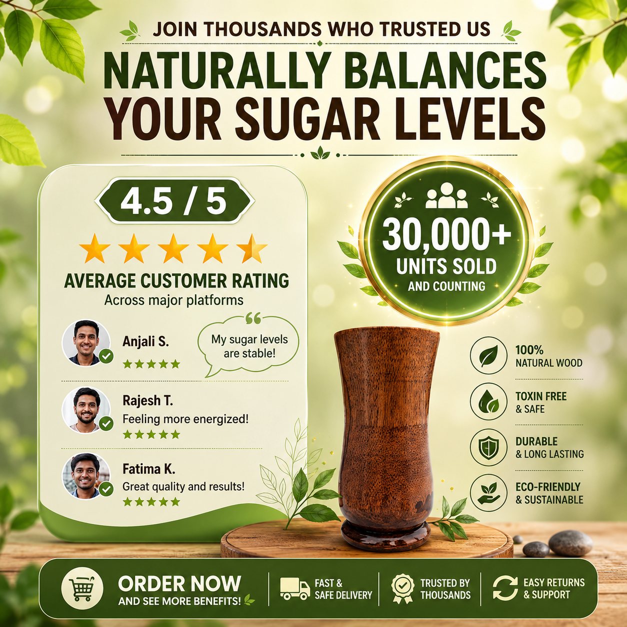 Sugar Balance Wooden Glass 🪵✨ Control Your Sugar Naturally 🍃
