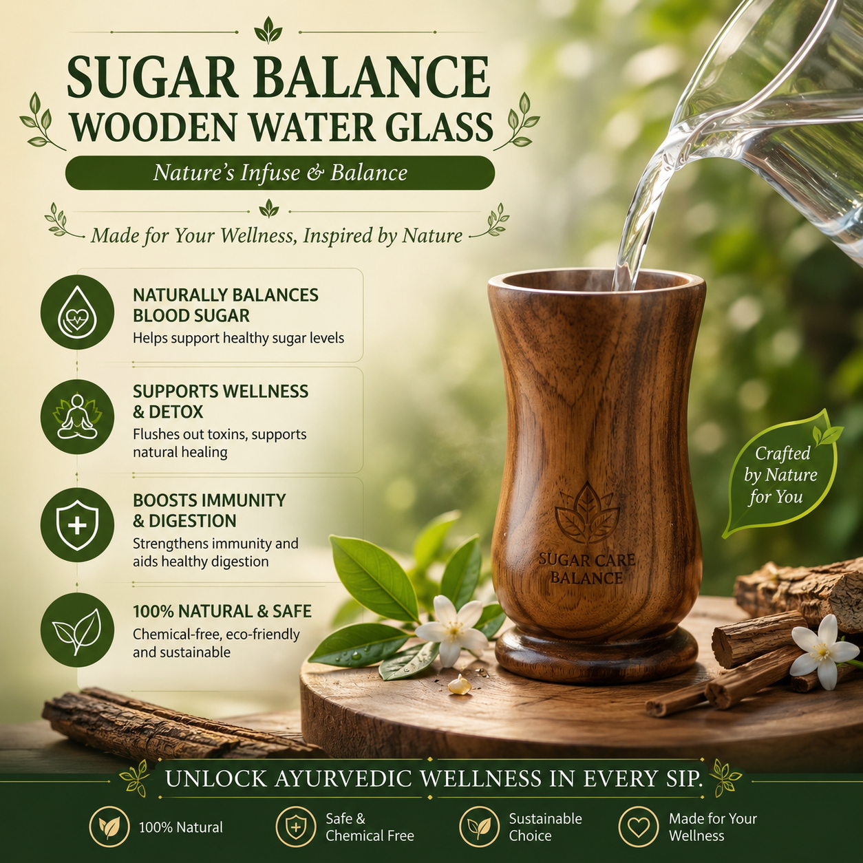 Sugar Balance Wooden Glass 🪵✨ Control Your Sugar Naturally 🍃