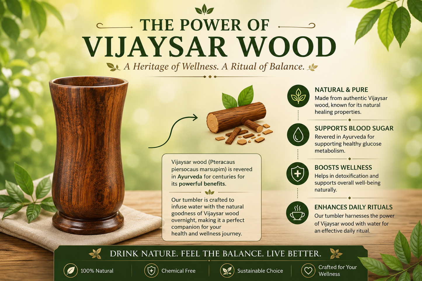 Sugar Balance Wooden Glass 🪵✨ Control Your Sugar Naturally 🍃