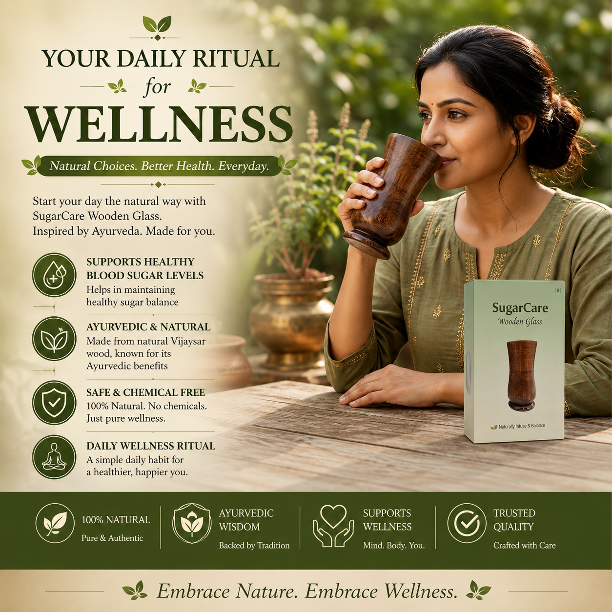 Sugar Balance Wooden Glass 🪵✨ Control Your Sugar Naturally 🍃