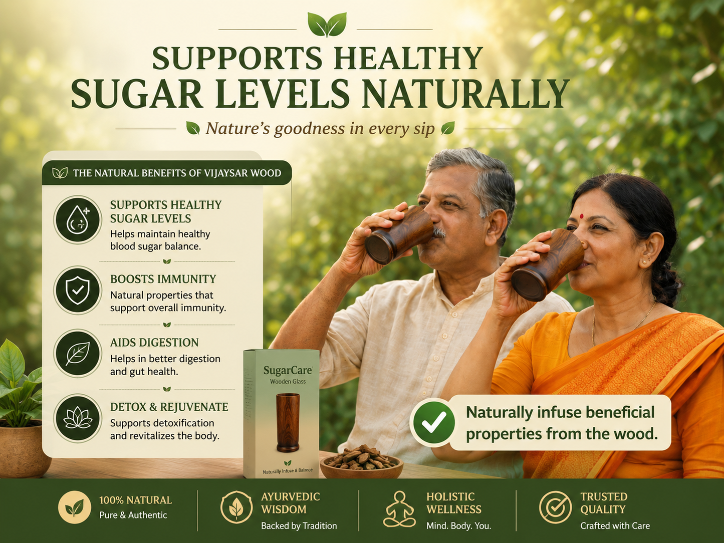 Sugar Balance Wooden Glass 🪵✨ Control Your Sugar Naturally 🍃