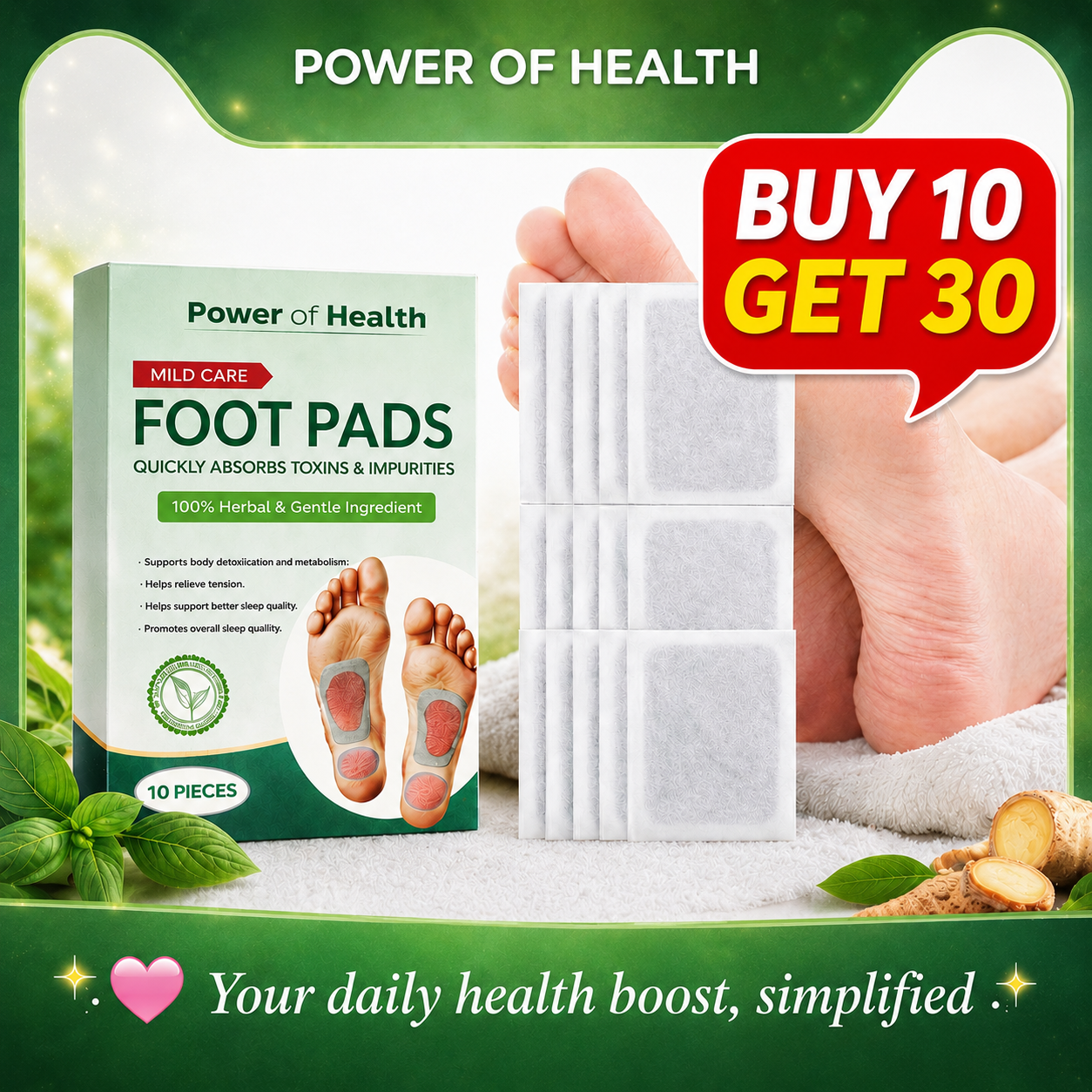 🌿Herbal & Gentle Ingredient Detox Foot Pads🌿🦶BUY 10 GET 20 FREE 🌱(Pack of 30)